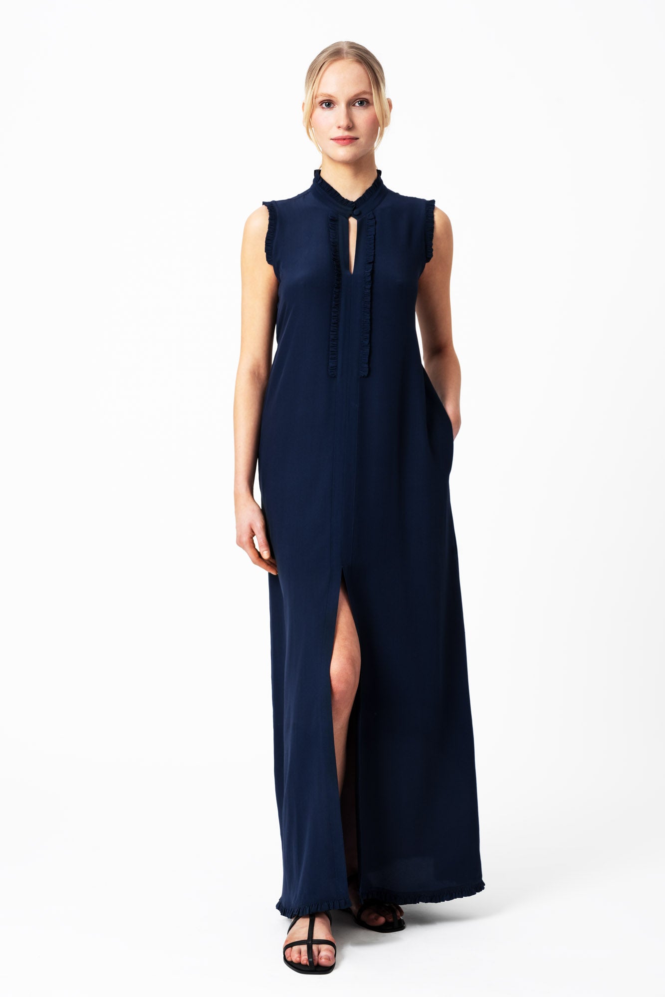 Lace Maxi Silk Dress Blue