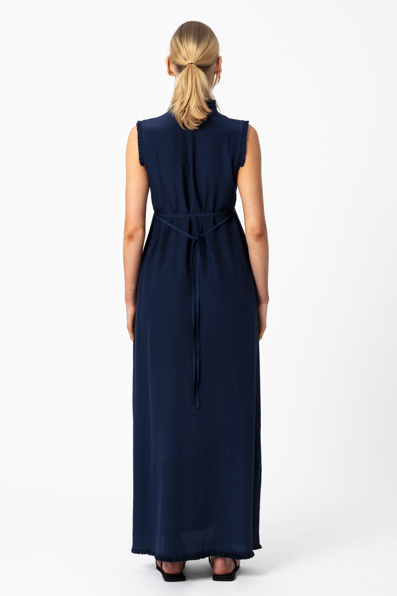 Lace Maxi Silk Dress Blue