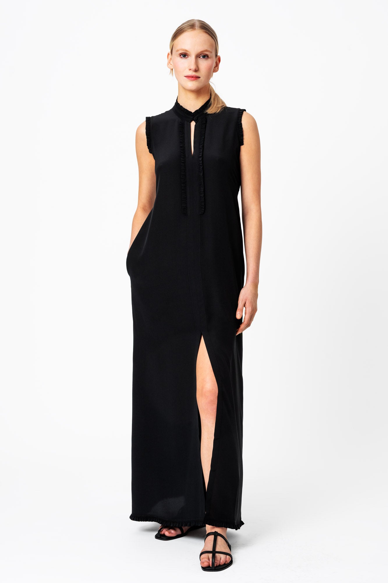 Lace Maxi Silk Dress Black